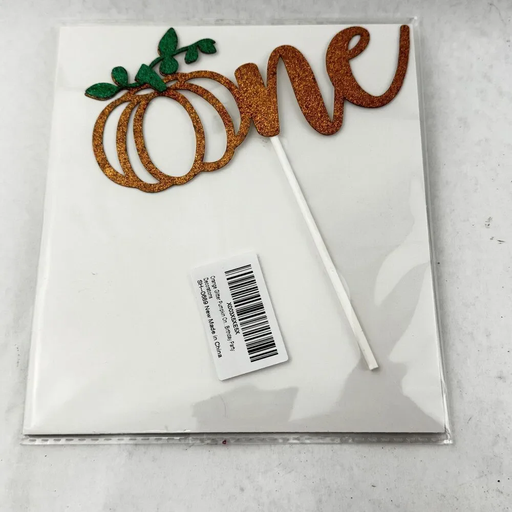 Gold Glitter Little Pumpkin ONE Cake Topper Baby Shower Fall Decor
